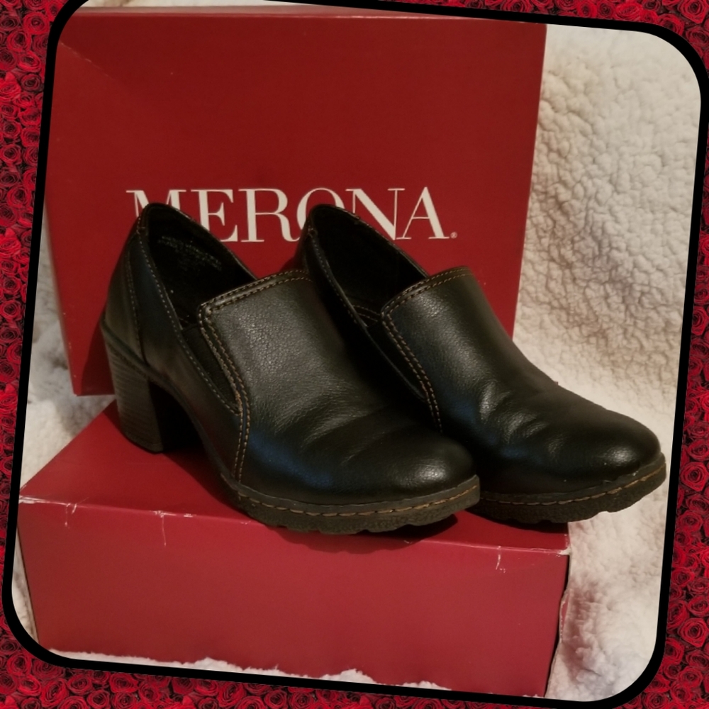 Merona Merica Slip on chunk heel Shoesn Size 7 Black